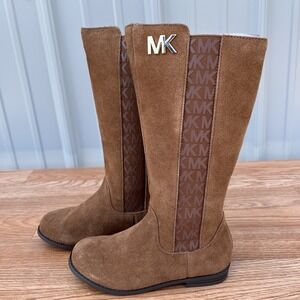 Michael Kors Emma Chey Suede Caramel Tall Zip Boots Girls Size 1 NEW